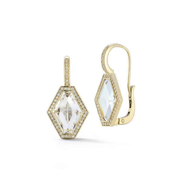 Bell Gold Diamond And Rock Crystal Hexagon Earrings - 1
